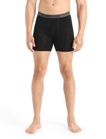 Pánské Spodní Prádlo Icebreaker Merino Anatomica Long Boxers Černé | CZ 1662KORI